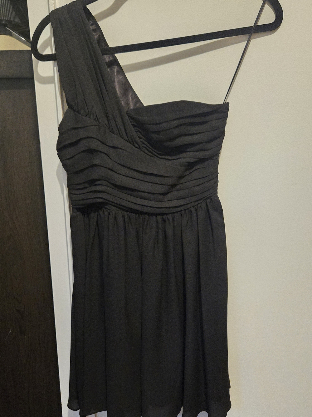 Express Black One-Shoulder Pleated Chiffon Cocktail Dress